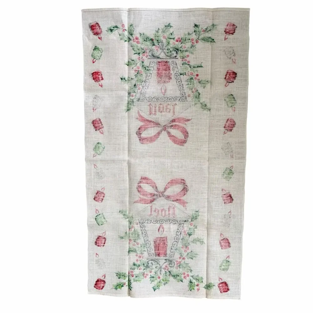 Vintage Christmas Linen Kitchen Tea Towel NOEL